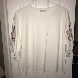 Zara Mixed Media, Embroidered Fringe Top